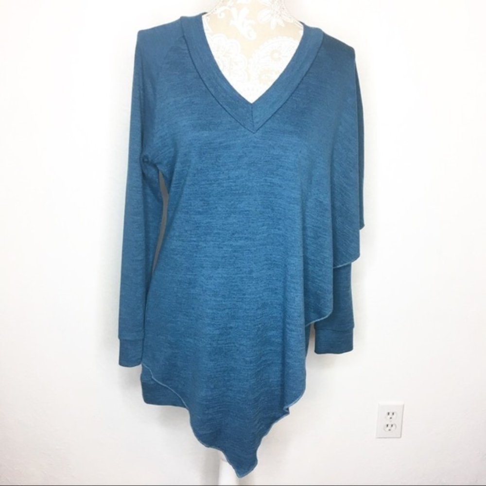 Soft Surroundings Shawl Wrap Sweater LS Teal 767
